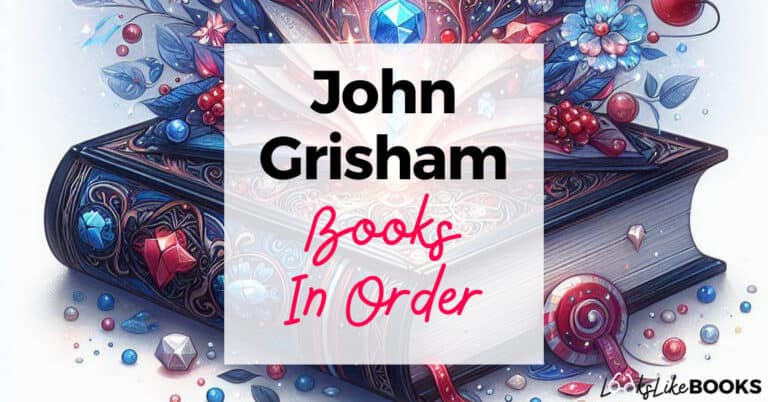 multicolor antique book with john grisham books in order on top