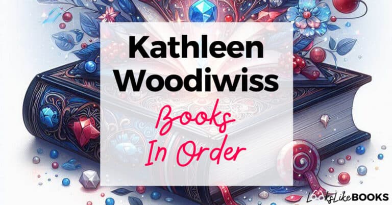 multicolor antique book with kathleen woodiwiss books in order on top