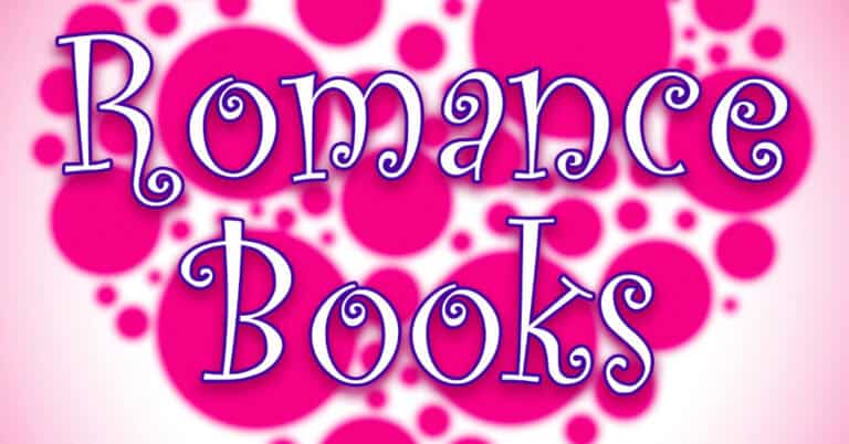 the words romance novels on a pink polka dot background