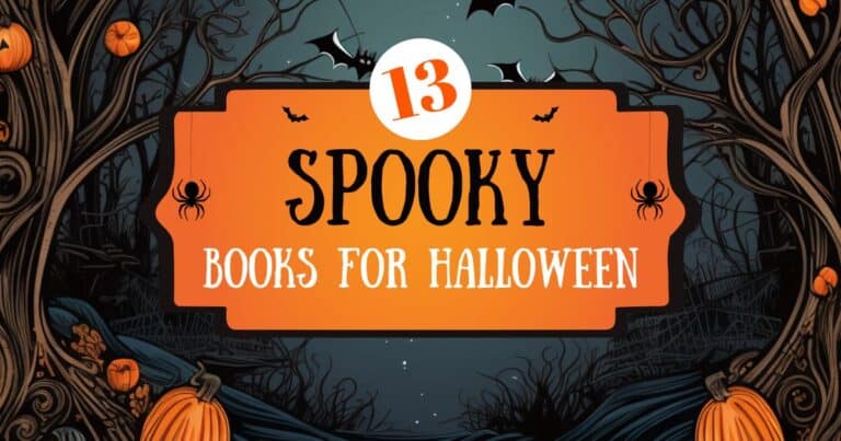 spooky halloween image with books for halloween on front